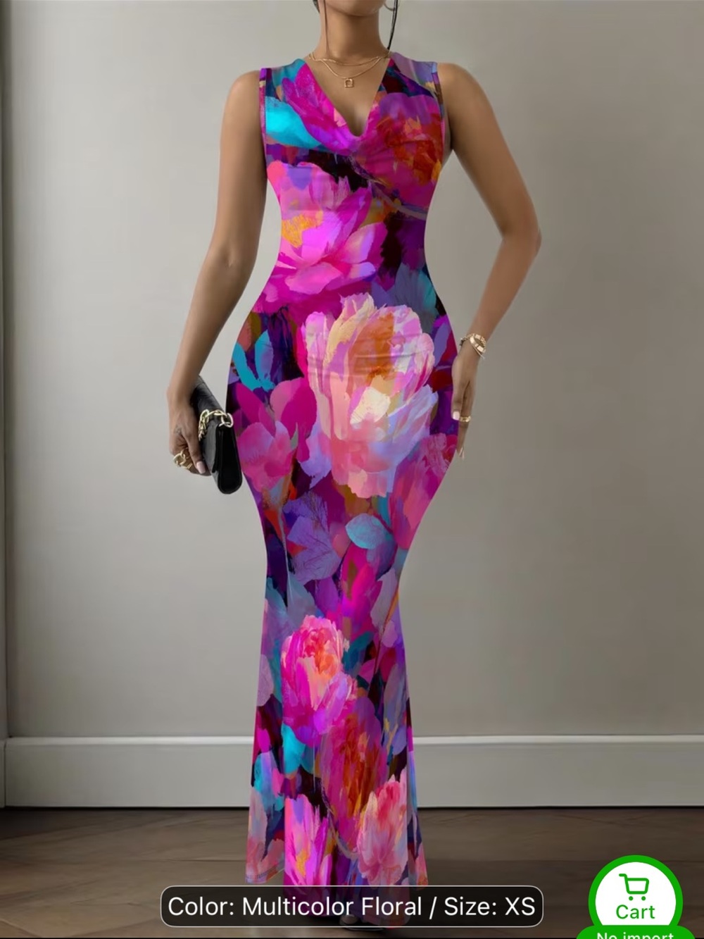 Floral V-Neck Multicolor Maxi Dress